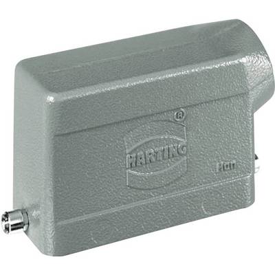 Custodia industriale grigia, rettangolare, in metallo con il logo 'HARTING' stampigliato. Adatta per connettori pesanti.