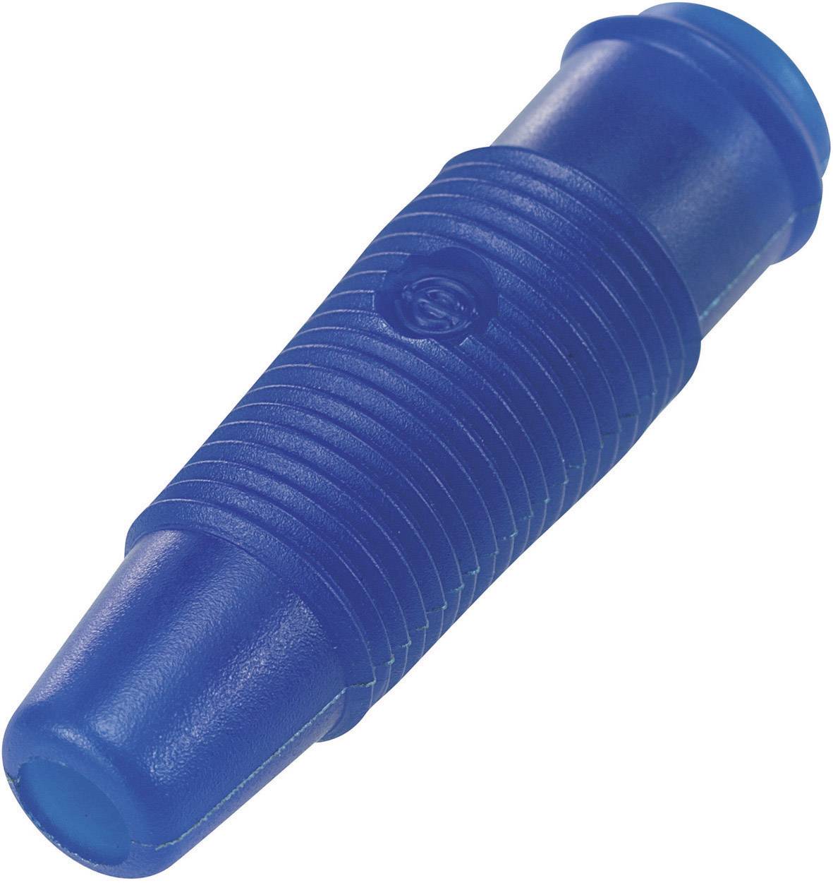 Un connettore cilindrico in plastica blu e scanalato, comunemente utilizzato nelle installazioni elettriche.