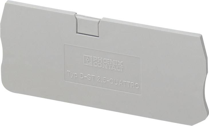 Parete divisoria grigia in plastica con la scritta 'PHOENIX CONTACT TYP D-ST 2,5-QUATTRO', utilizzata per l'isolamento in installazioni elettriche.