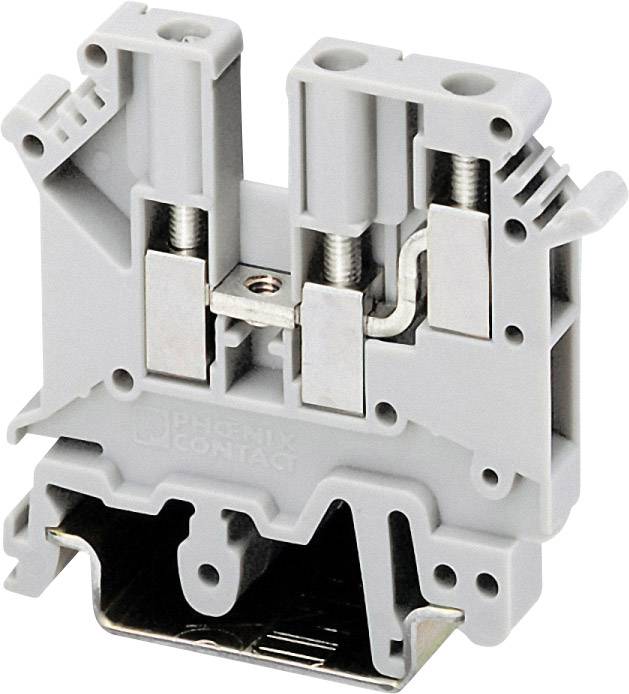Morsettiera elettrica grigia di Phoenix Contact. Utilizzata per il fissaggio e il collegamento sicuro di conduttori elettrici su guide DIN.