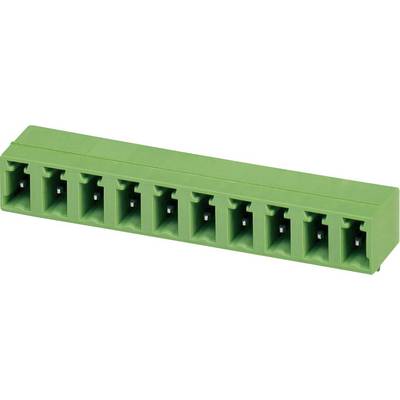 Un blocco multipresa verde rettangolare con otto slot, tipicamente utilizzato per connessioni elettriche.
