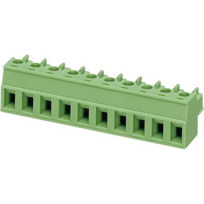 Connettore verde a dieci pin, utilizzato in circuiti elettronici.
