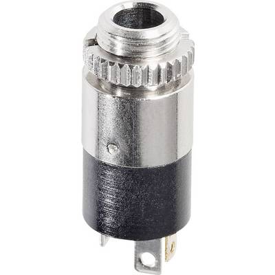 Adattatore stereo argentato con sezione nera, idoneo per connessioni audio.