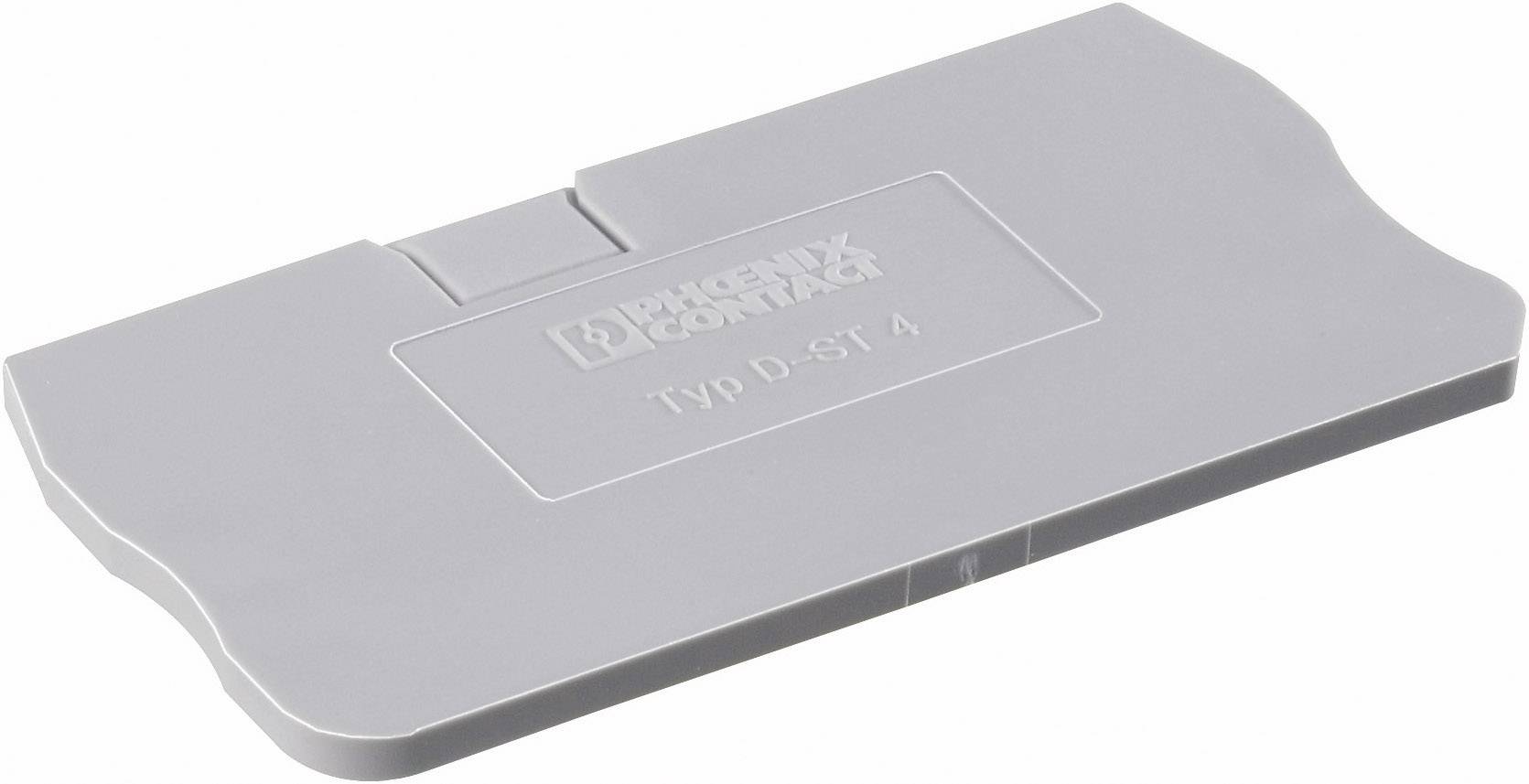Copertura grigia in plastica con la stampa 'Phoenix Contact Tipo D-ST 4', presumibilmente utilizzata per coprire connessioni elettriche.