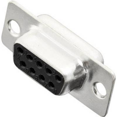 Connettore D-Sub metallico, femmina, a nove pin, utilizzato per connessioni elettroniche in computer e altri dispositivi.
