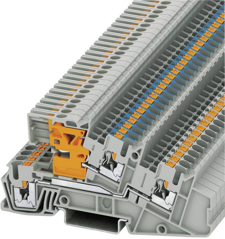 Sistemi di fissaggio multistrato in tonalità di grigio con elementi blu e arancioni che facilitano i collegamenti elettrici.