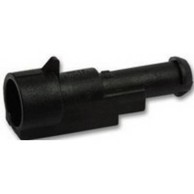 Componente cilindrica nera in plastica con un'apertura su un'estremità, probabilmente un adattatore o un connettore.