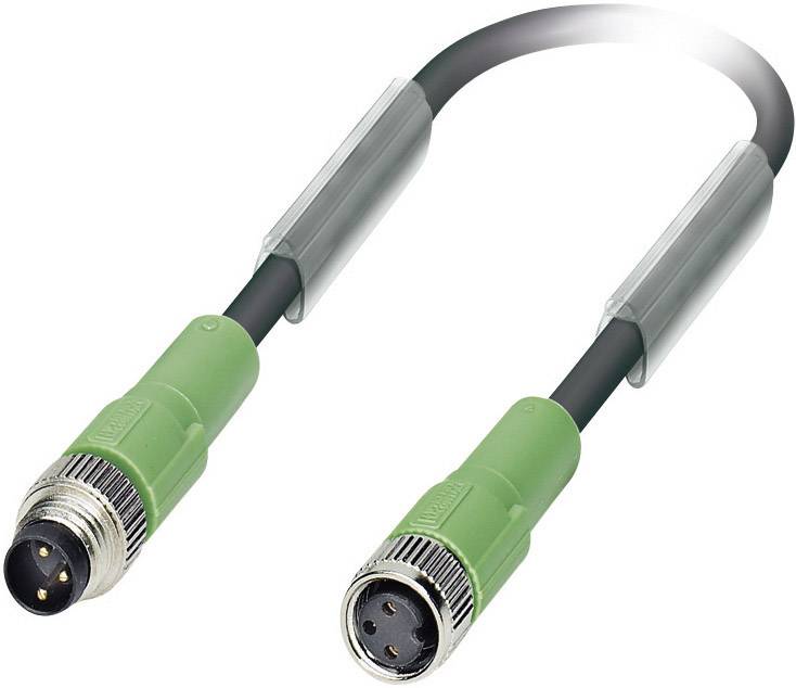 Un cavo verde con due connettori maschi alle estremità, adatto per applicazioni industriali o tecniche.