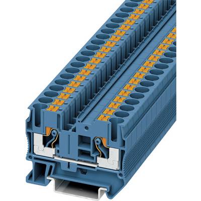 Blocco di connettori elettrici in blu con leve di azionamento arancioni. Forma rettangolare con più file di connessioni.