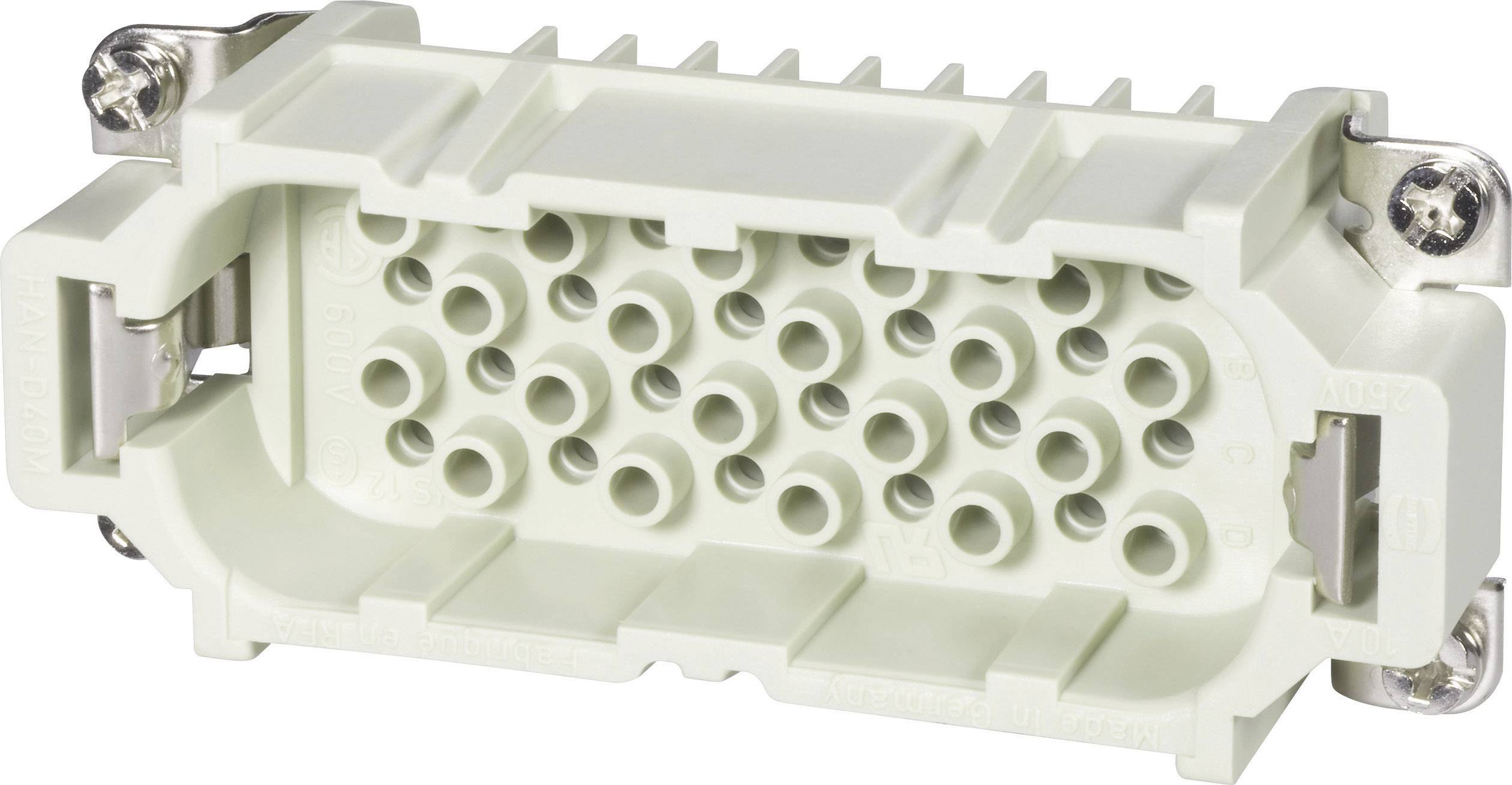 Connettori industriali multipolare per connessioni elettriche, realizzati in plastica robusta, idonei per applicazioni industriali.