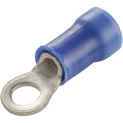 Un capocorda blu isolato con un anello metallico per collegare conduttori elettrici.