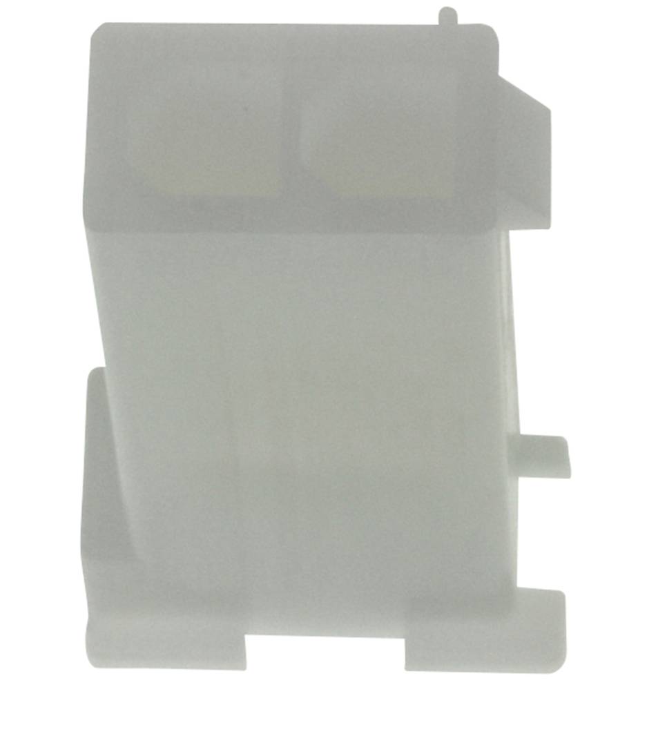 Un involucro rettangolare in plastica trasparente con due scomparti interni. Appare semplice e funzionale.
