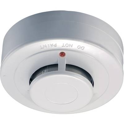 Rilevatore di fumo rotondo, bianco, con spia di controllo rossa centrale e scritta 'NON VERNICIARE'.