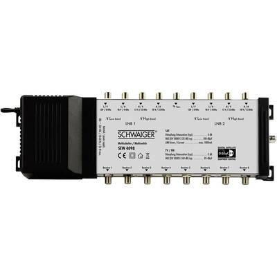 Multiswitch Schwaiger, modello SEW4098, con ingressi per due LNB e uscite multiple. Ideale per la distribuzione del segnale.