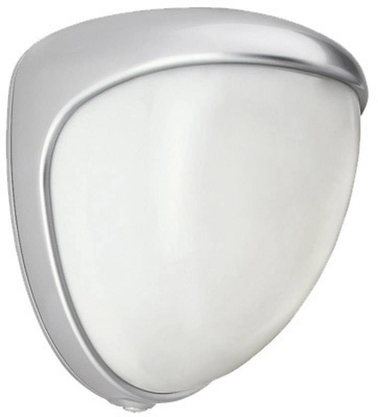 Applique da parete con involucro argentato moderno e paralume in vetro opalino bianco. Design elegante per illuminazione d'interni.