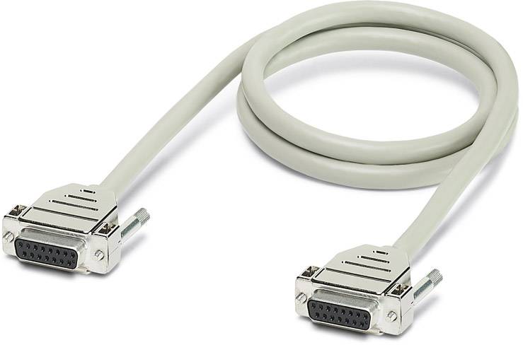 Cavo grigio schermato con due connettori D-Sub a 15 pin collegati in parallelo, idoneo per trasmissioni dati.