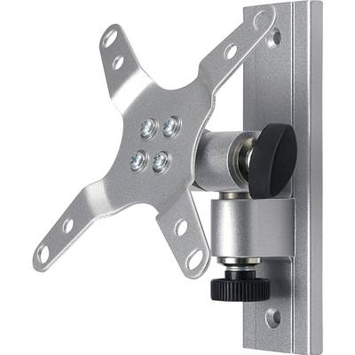 Supporto da parete per monitor, colore argento, con braccio regolabile e viti di fissaggio, montato su una piastra metallica.