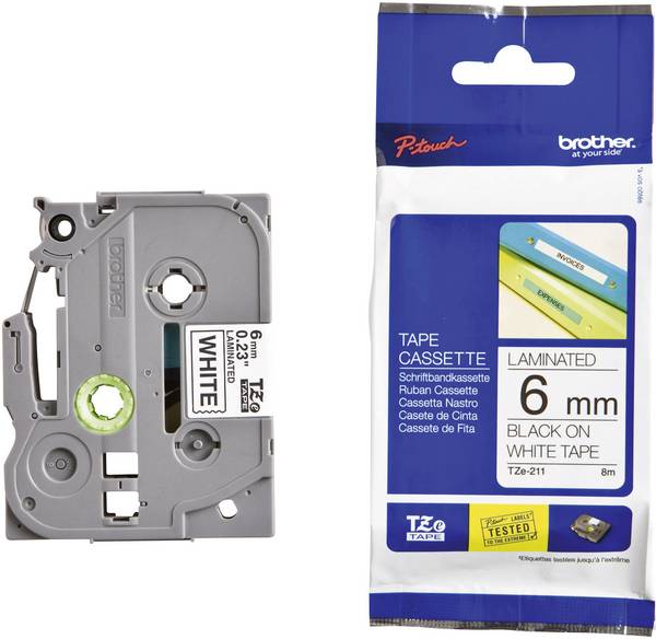 Brother TZe-211 Cassetta nastro PET Colore Nastro: Bianco Colore carattere: Nero 6 mm 8 m