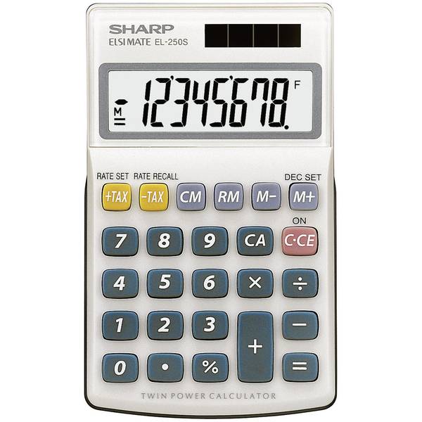 Sharp el 250 s calcolatrice tascabile bianco blu display cifre 8 a energia