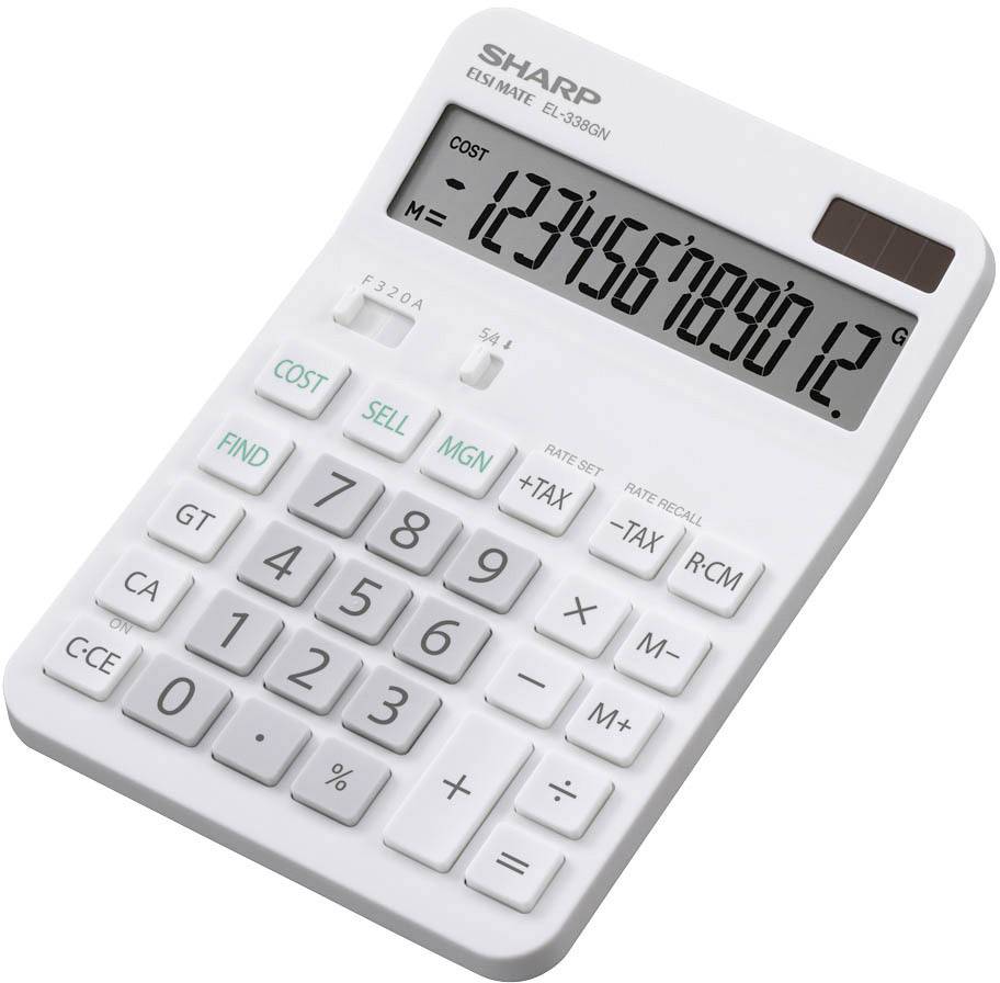 Sharp EL-338 GN Calcolatrice da tavolo Bianco Display (cifre): 12 a energia solare, a batteria (L x A x P) 135 x 17 x 200 mm