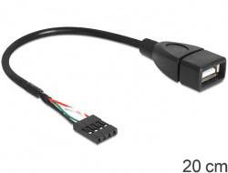 Un cavo di prolunga USB lungo 20 cm con un connettore USB femmina su un lato e un'estremità del cavo aperta con più conduttori interni sull'altro lato.