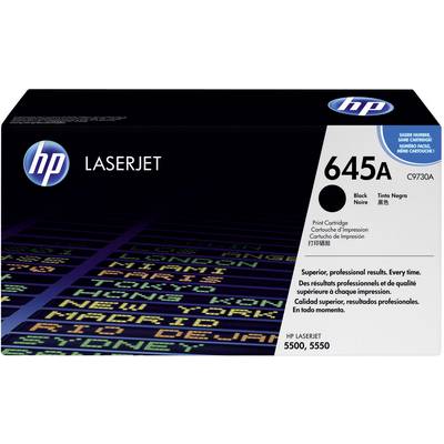 Cartuccia per HP LaserJet con numero 645A. Confezione nera con scritte blu e bianche e logo HP.