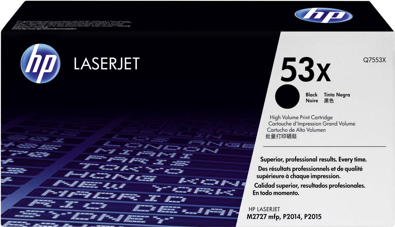 Cartuccia toner HP LaserJet 53x, inchiostro nero, alta capacità. Compatibile con i modelli M2727 mfp, P2014, P2015.