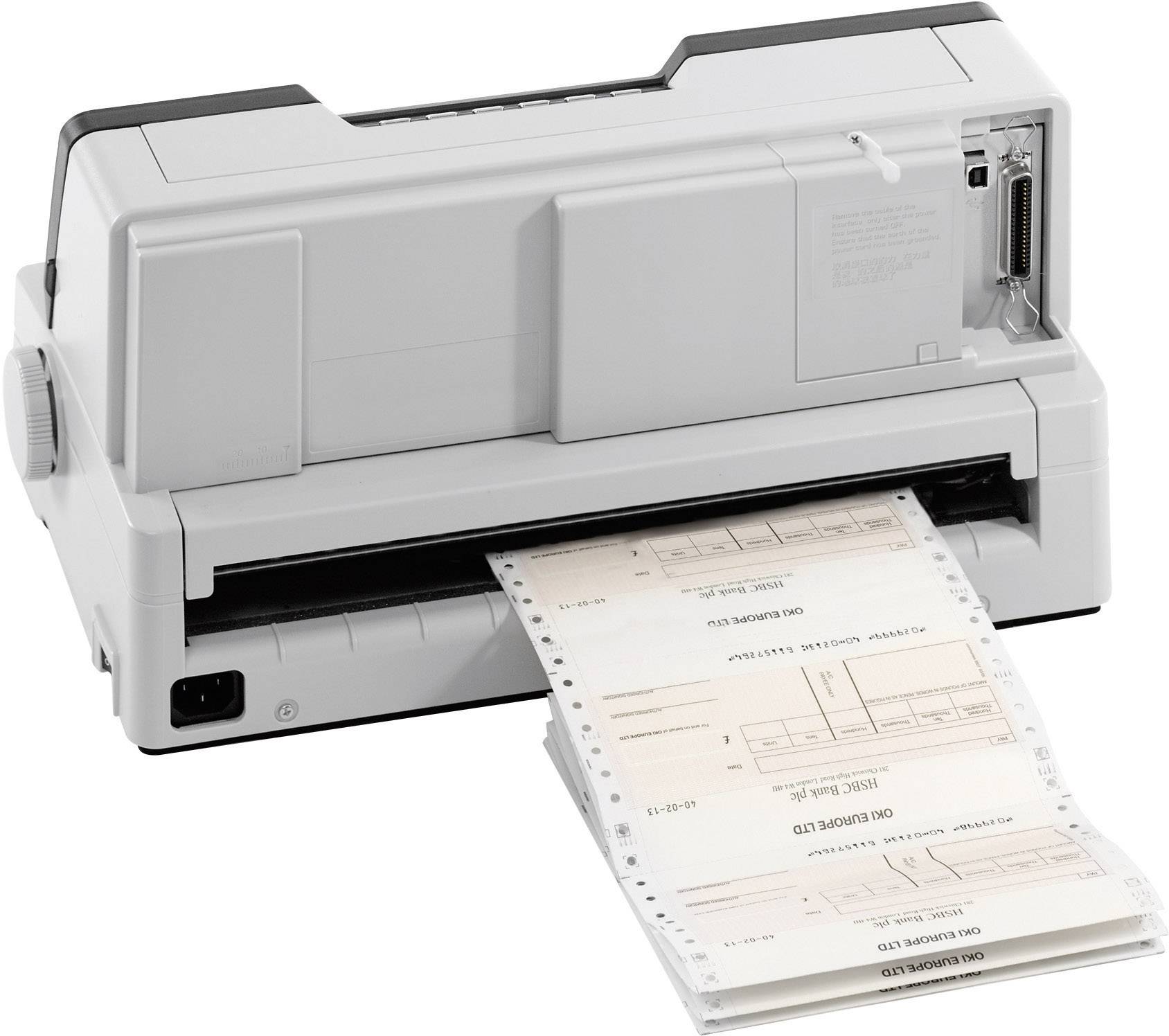 Una stampante a matrice di punti stampa moduli perforati con più copie. Ideale per fatture o etichette.
