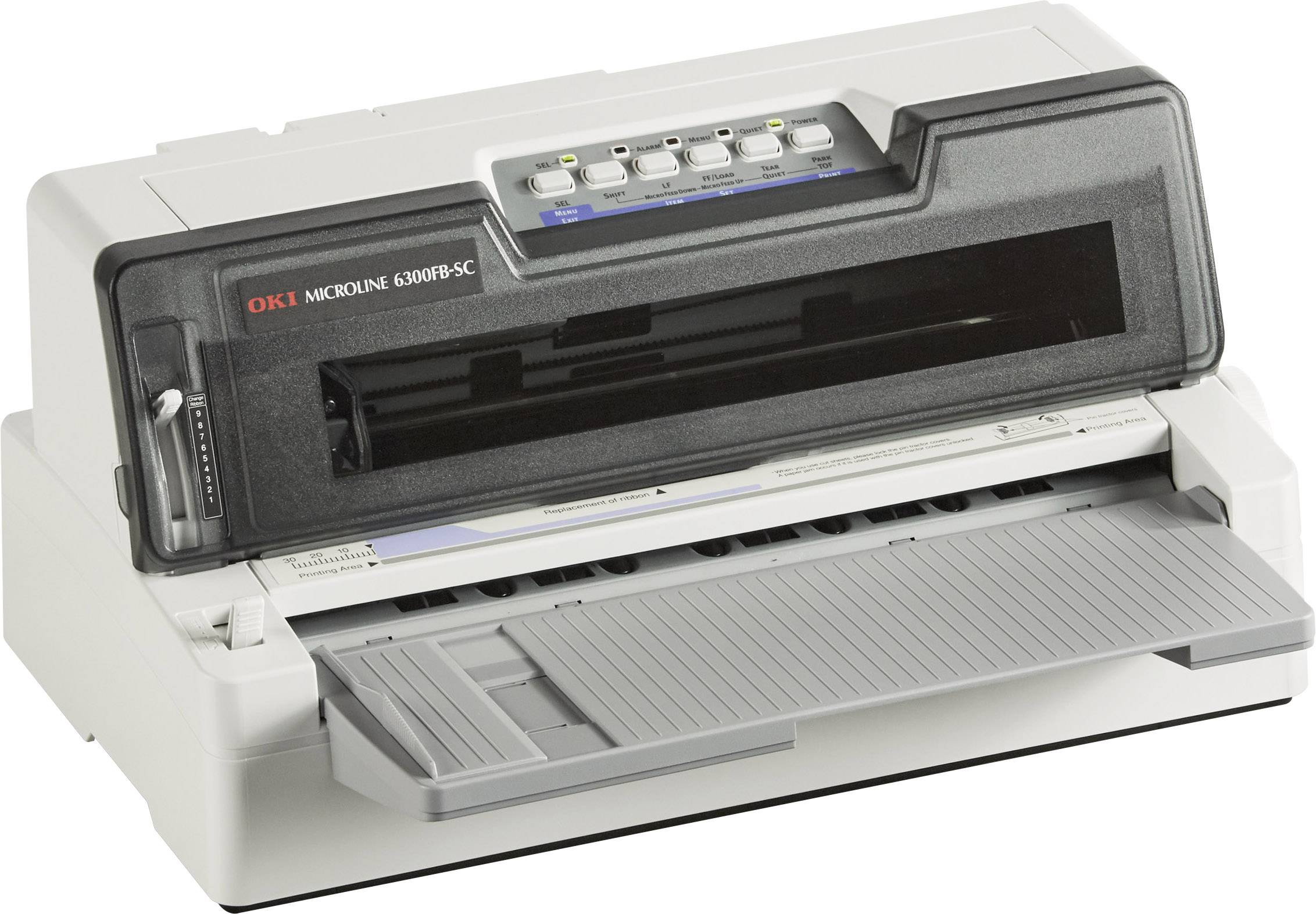 Stampante a getto d'inchiostro, orientata orizzontalmente, con area di alimentazione carta aperta e pannello di controllo visibile sulla parte superiore.