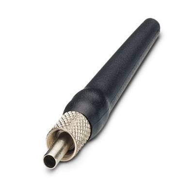 Un'antenna nera con un raccordo a vite strutturato in argento all'estremità.