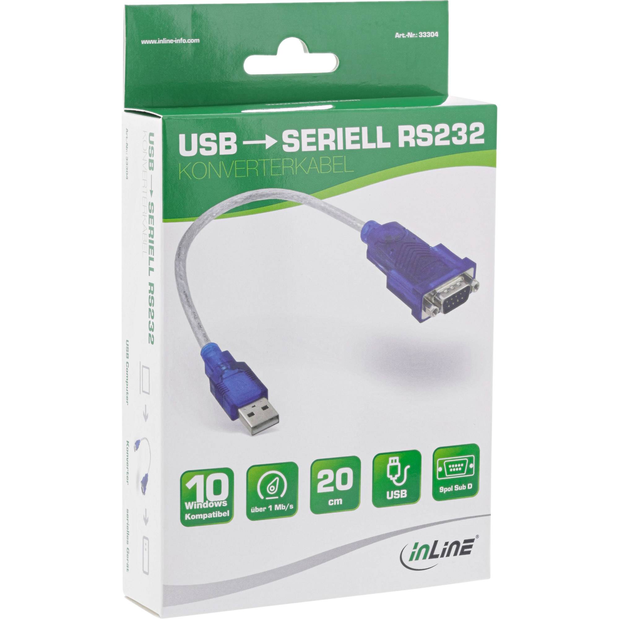 InLine Convertitore USB - Seriale RS232 per collegare modem, telefoni, terminali ISDN alla porta USB del PC, cavo 0,2m-1