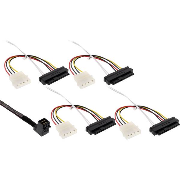 InLine Mini SAS HD Kabel - SFF-8643 gewinkelt zu 4x SFF-8482 + Strom - 1m