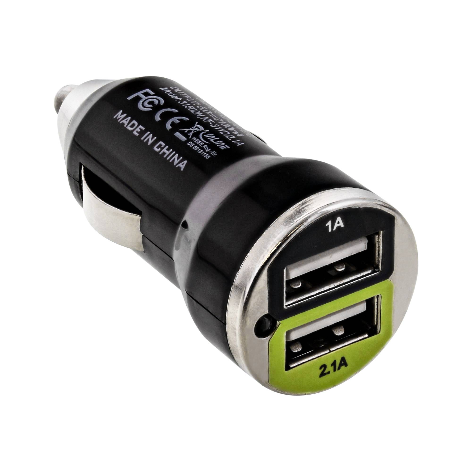 Adattatore USB per caricabatteria da auto InLine - da 12/24 V CC a 5 V CC/2,1 A - Mini-0