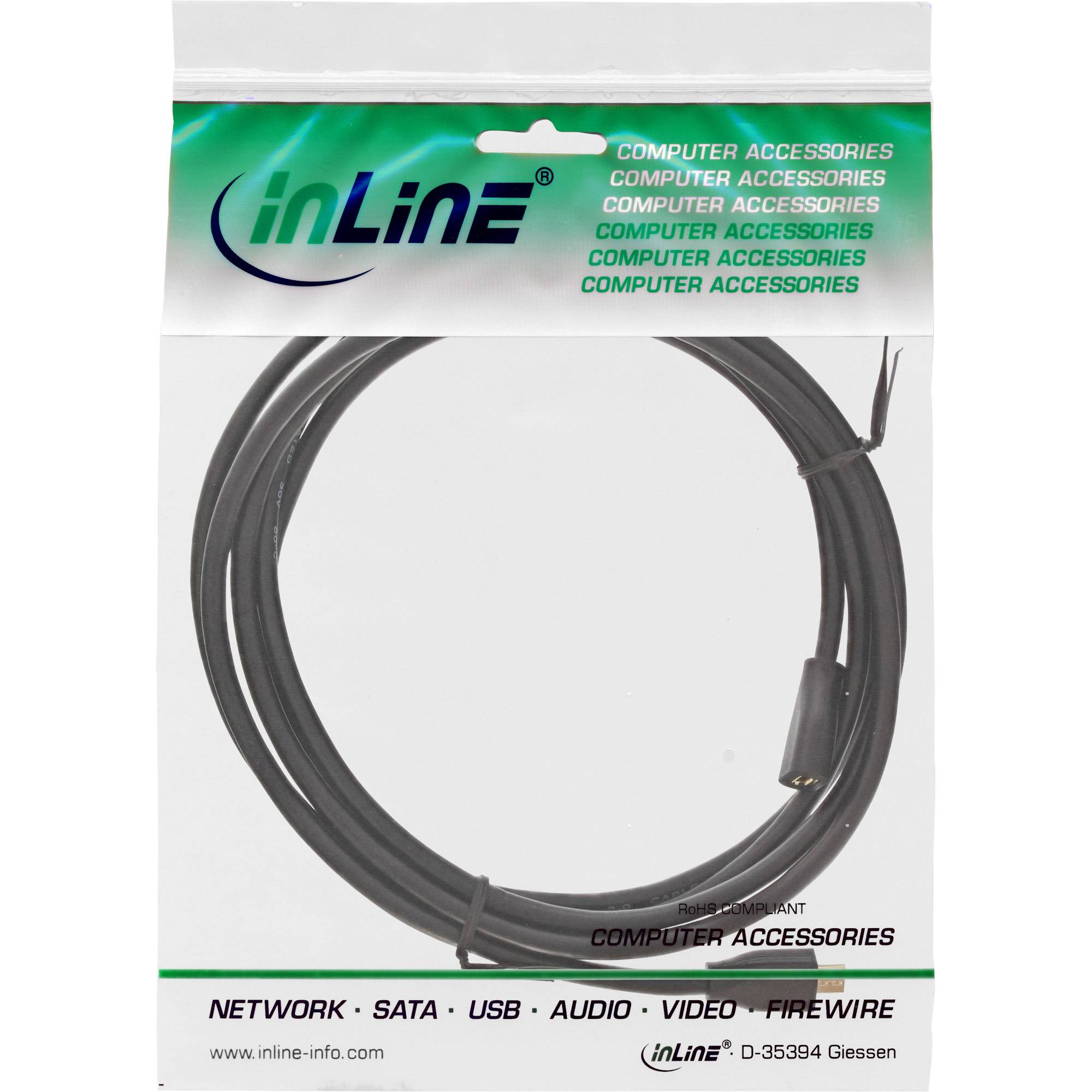 InLine Cavo Micro USB 2.0, Prolunga, Type Micro-B maschio / femmina, nero, pin dorati, 1,5m-1