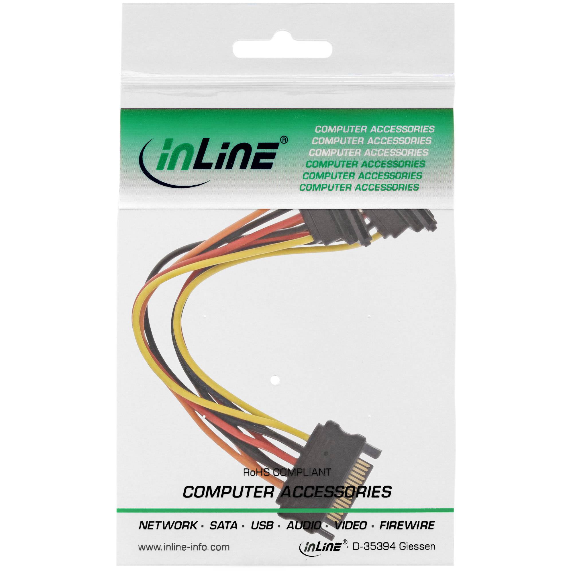 InLine SATA Strom-Y-Kab. - SATA BU/2x SATA ST gew. - m. Sicherheitslaschen - 0,30m-1