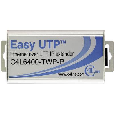 Estensore IP Ethernet 'Easy UTP' Modello C4L6400-TWP-P, di c4line.com, con custodia grigia e blu con logo.