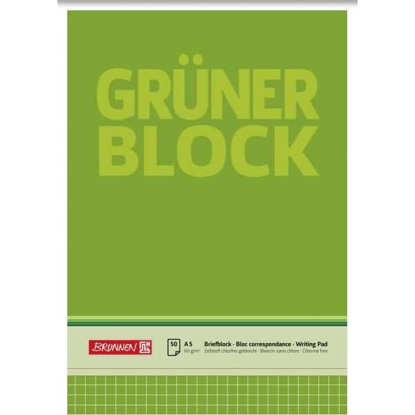 Brunnen Briefblock ""Grüner Block"" DIN A5 kariert, 50 Blatt, 60g/m²-0