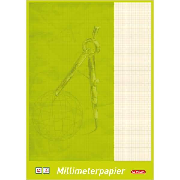 herlitz Millimeterpapier-Block DIN A3, 80 g/qm, 20 Blatt Lineatur: rot, holzfrei, mit 1 mm Teilung, verstärkte (690305)