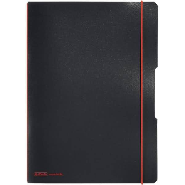 herlitz Notizheft my.book flex, A4, PP-Cover, schwarz abgerundete Ecken, Verschluss- und Haltegummi in rot, - 1 Stück (1-0