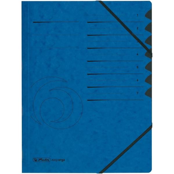 herlitz Ordnungsmappe easyorga, A4, Karton, 7 Fächer, blau Colorspan-Karton, 355 g-qm, innen schwarzer Manila-Karton (10-0