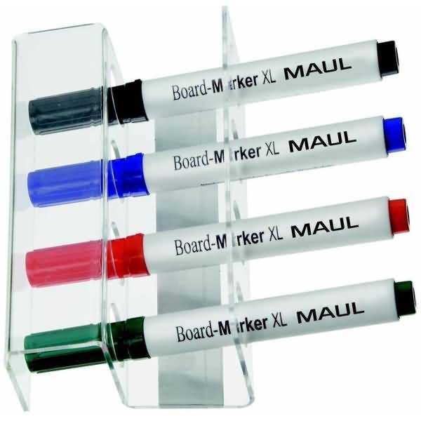 MAUL Stiftehalter aus Acryl für 4 Stifte, glasklar magnethaftend, zur Aufbewahrung von Whiteboard- oder Flip - 1 Stück (-1
