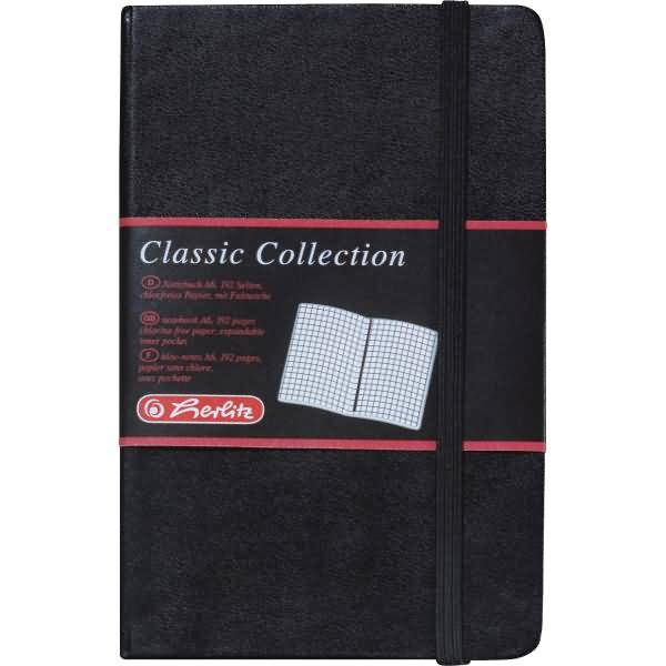 Collezione classica di Herlitz Notebook A6 96 Foglio 80 G-SQM senza legno a scacchi copertura in pelle sintetica nero (1