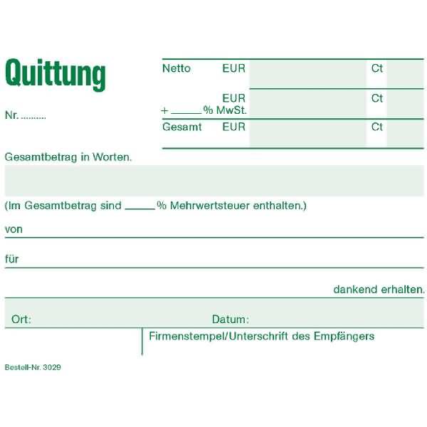 RNK-Verlag modulo scontrino con IVA indicata separatamente, con numeri progressivi 3029 DIN A6 orizzontale 50 pagine
