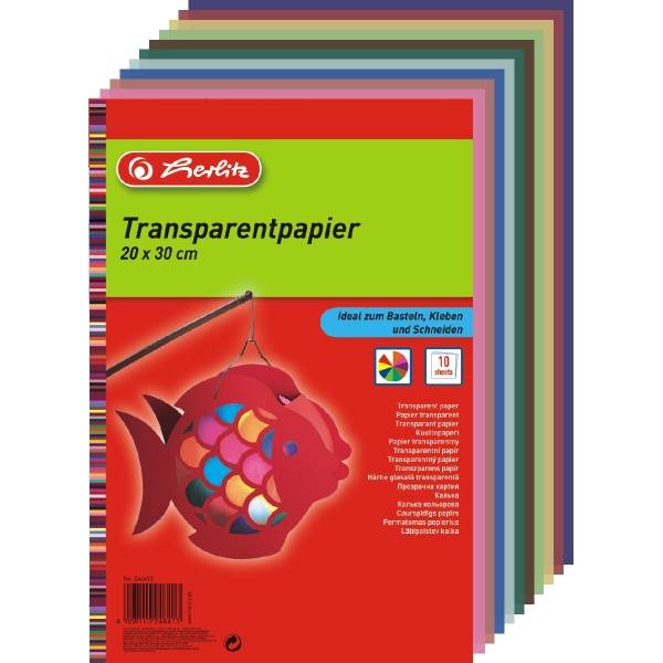 herlitz Transparentpapier, 200 x 300 mm, Inhalt: 10 Blatt inkl. Bastelanleitung für einen Lampion-Fisch, sortiert in (24-0