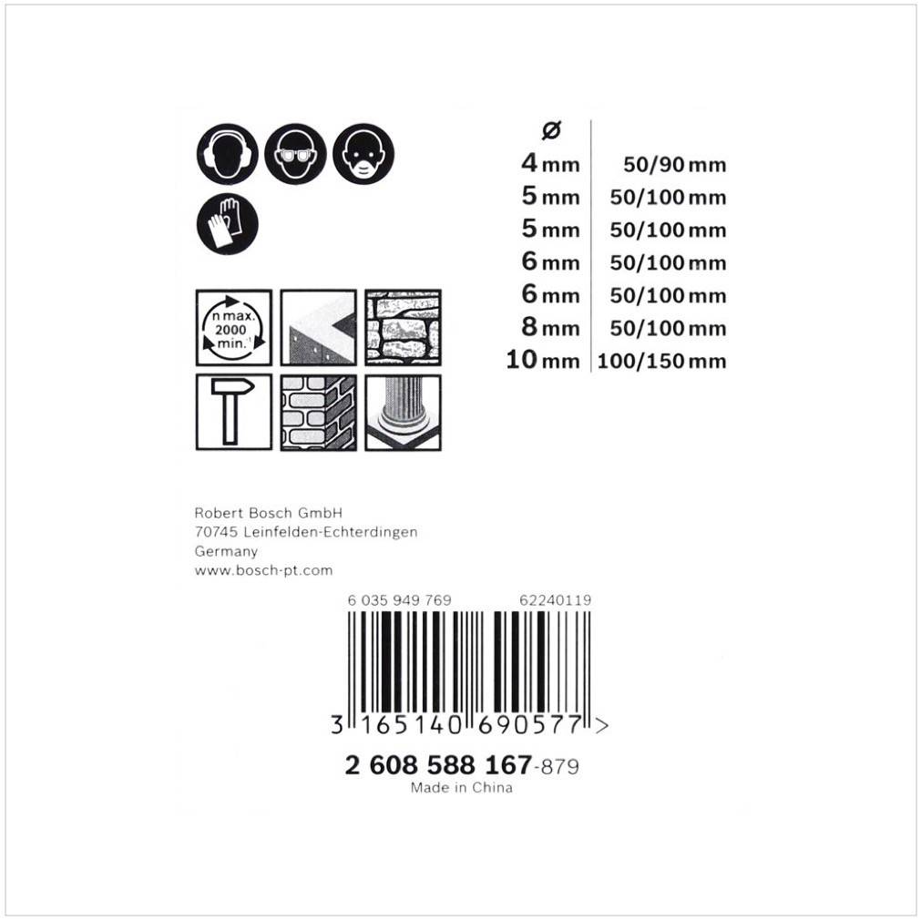 Bosch CYL-5 - Diamant-Bohrersatz - für Beton - 7 Stücke - 5 mm, 6 mm, 8 mm, 10 mm, 4 mm - Länge: 100 mm, 90 mm, 150 mm-4