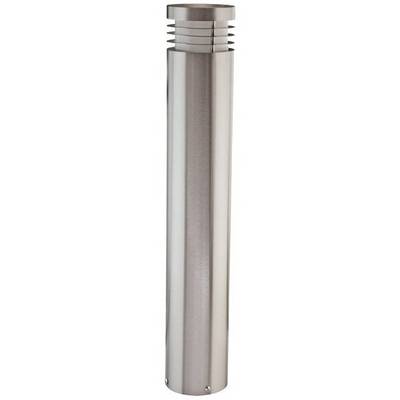 Lampada da esterno cilindrica argentata in metallo con fessure orizzontali di ventilazione sulla parte superiore, ideale per l'illuminazione di giardini o vialetti.