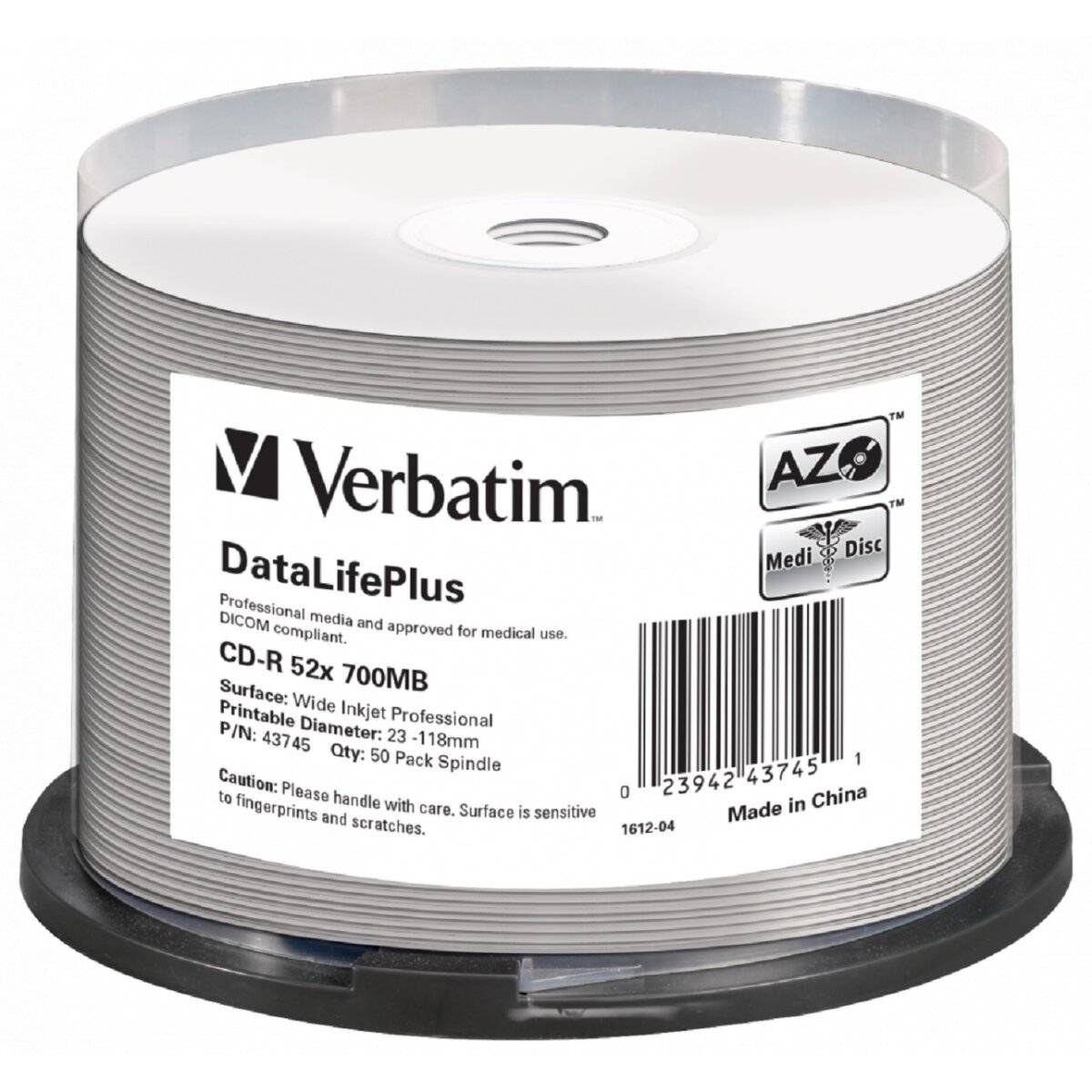 Verbatim CD-R vergini - Superficie solida bianca, 52x - Stampabili a getto d'inchiostro - Confezione da 50-0
