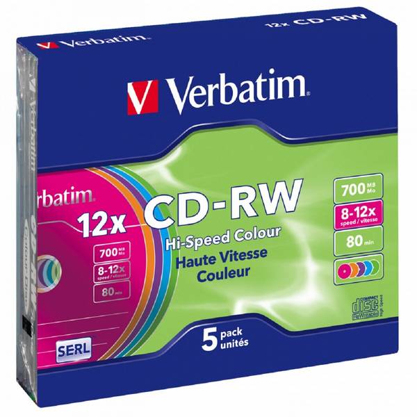 Verbatim CD-RW 700MB 12x – confezione da 5 CD riscrivibili in custodie sottili