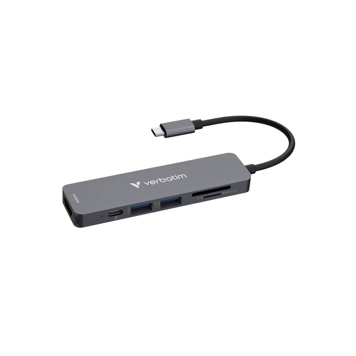 Hub multiporta Verbatim USB-C Essentials con 6 porte HDMI, USB-C PD, USB-A 3.2 Gen 1, USB-A, SD e microSD-0