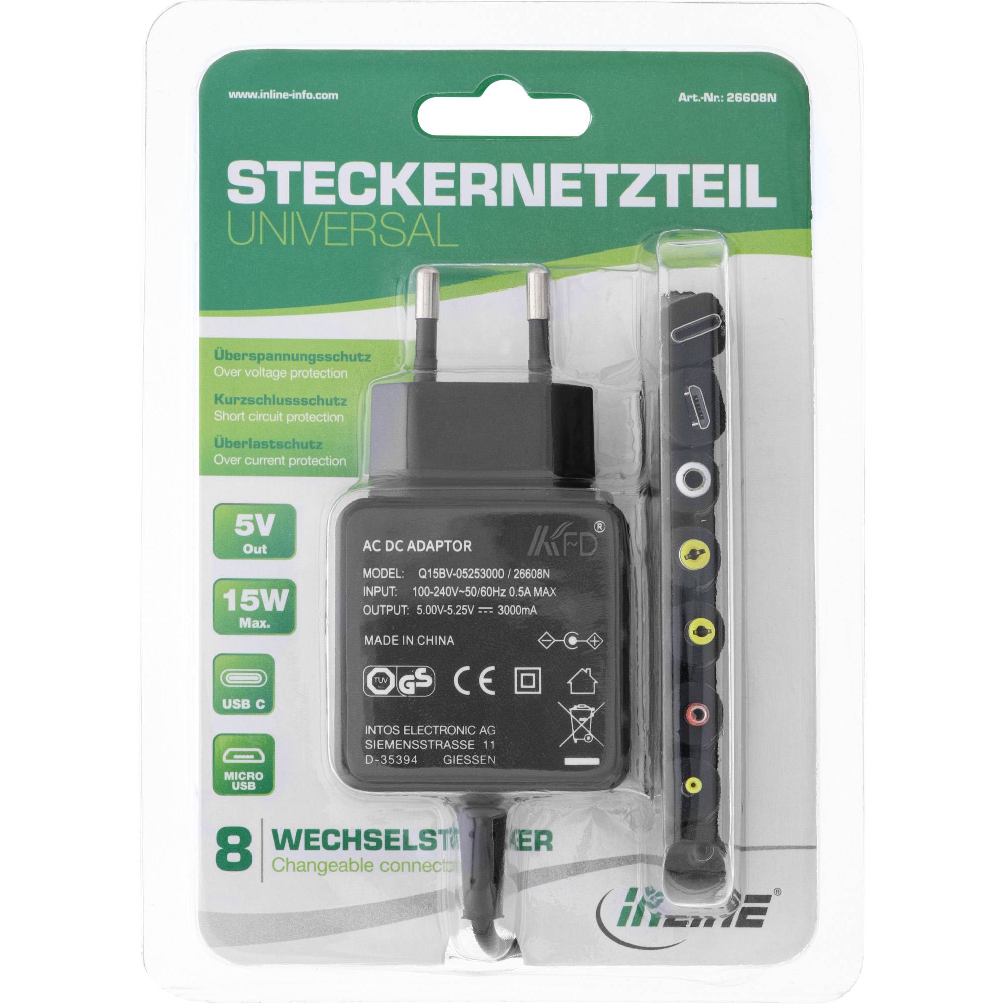 Ã¢â‚¬Â¢ DC Stecker 5,5 x 2,1mm ist bereits am Kabel befestigt Ã¢â‚¬Â¢ 8 Wechselstecker USB Typ-C, Micro-USB, 5,5 x 2,50m-1